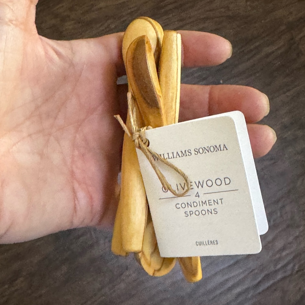 Williams Sonoma Olive Wood condiments Salt Spoons - Natural Wood set of 4 - Picture 16 of 16